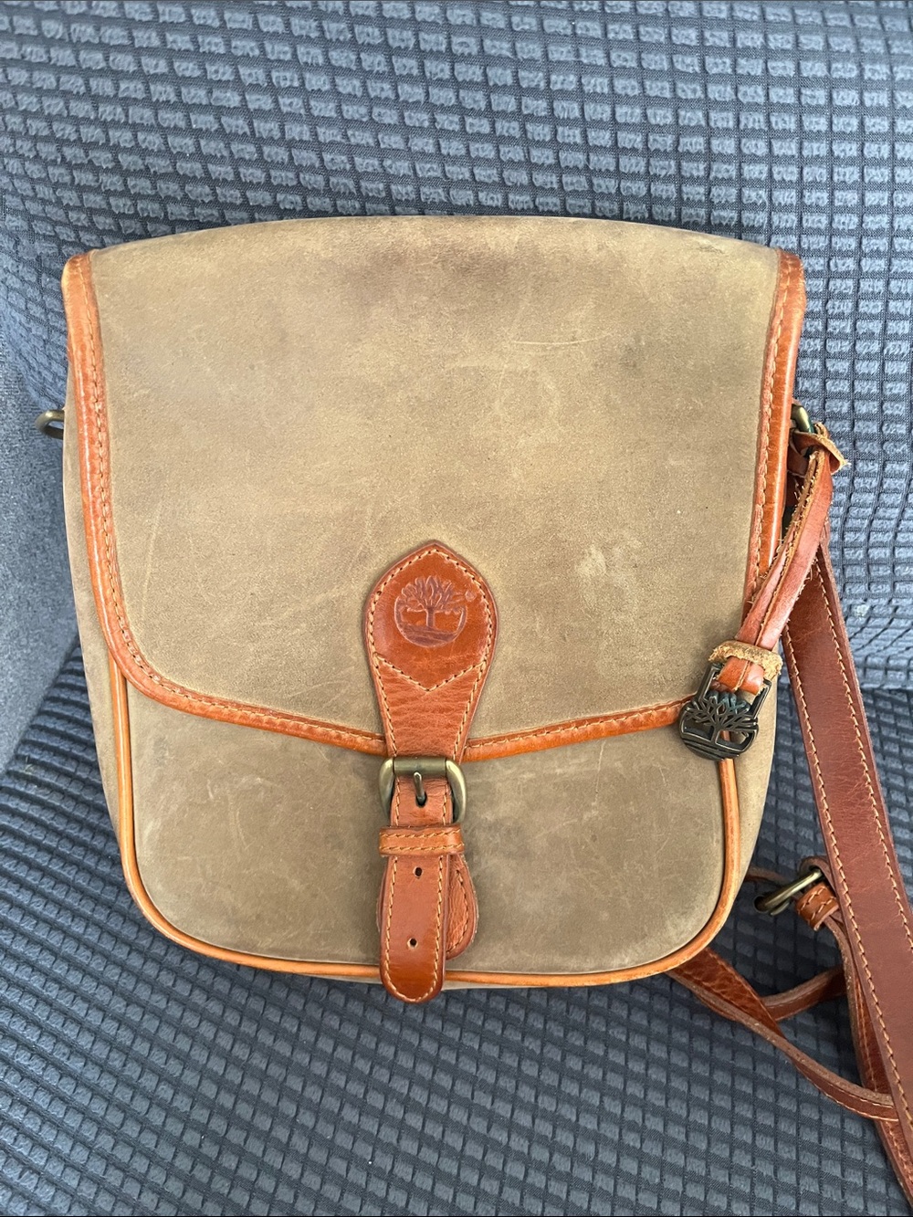 Timberland Tan Canvas and Brown Leather Messenger Bag